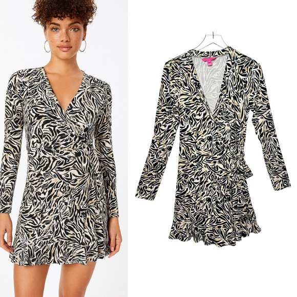 Lilly Pulitzer Rilla Onyx Can You Zee Me Zebra Women’s Wrap V Neck Dress Sz M - Picture 1 of 11